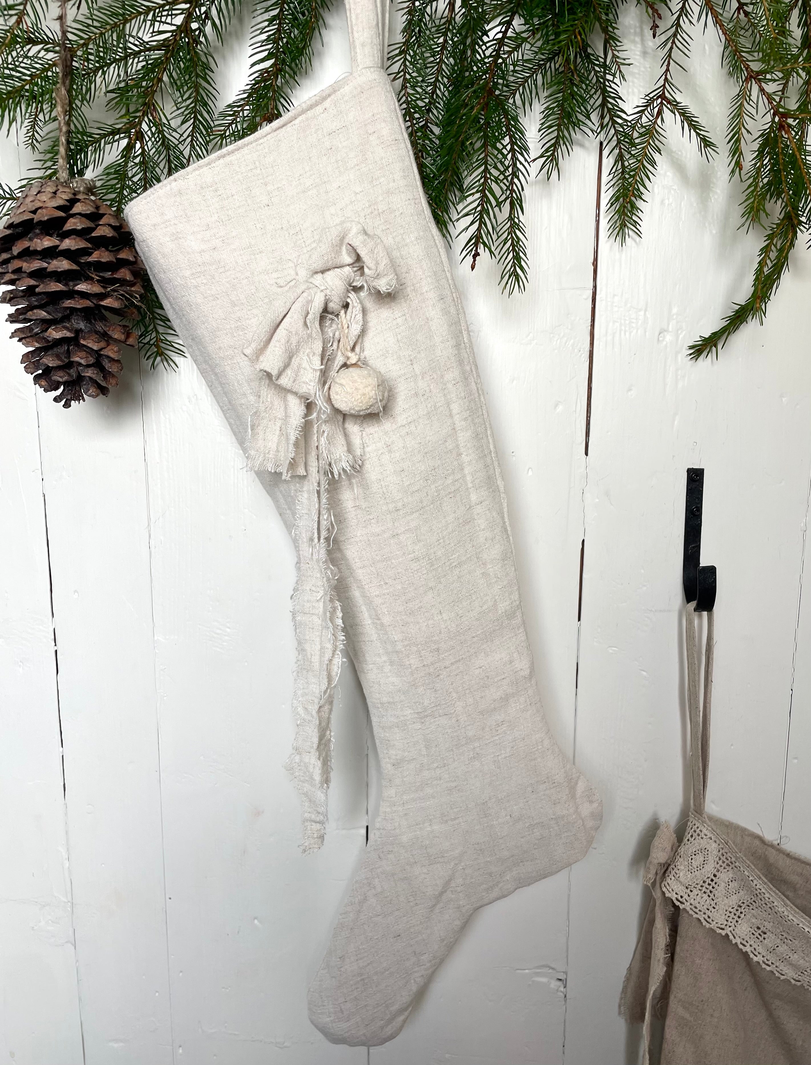 julestrømpe lin vintage inspirert