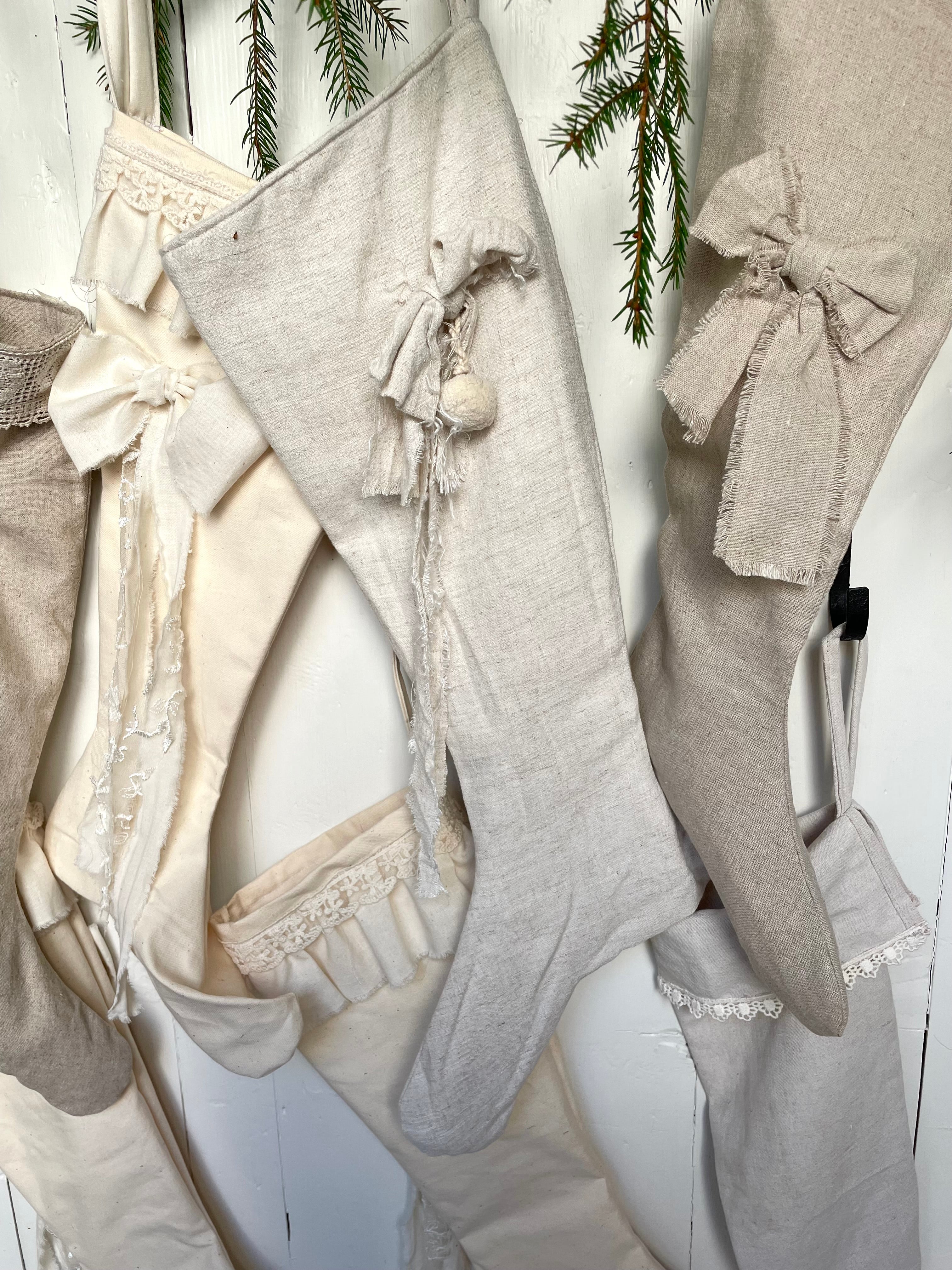 julestrømpe lin vintage inspirert