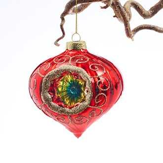 Julekule Rød m/Reflektor, Glass - 10cm