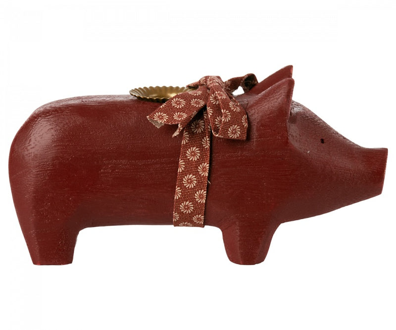 maileg lysestake rød gris pig candle holder 14-3801-00