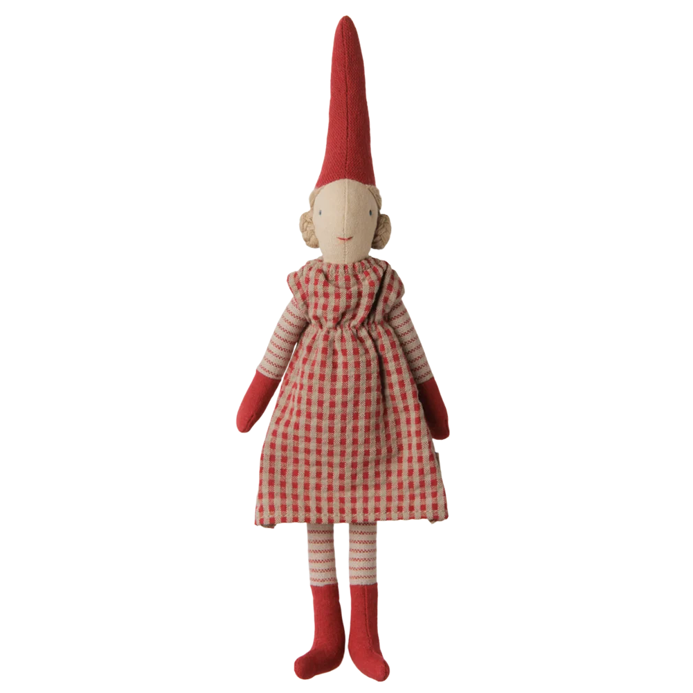 maileg nisse pixy -  jente med rød kjole