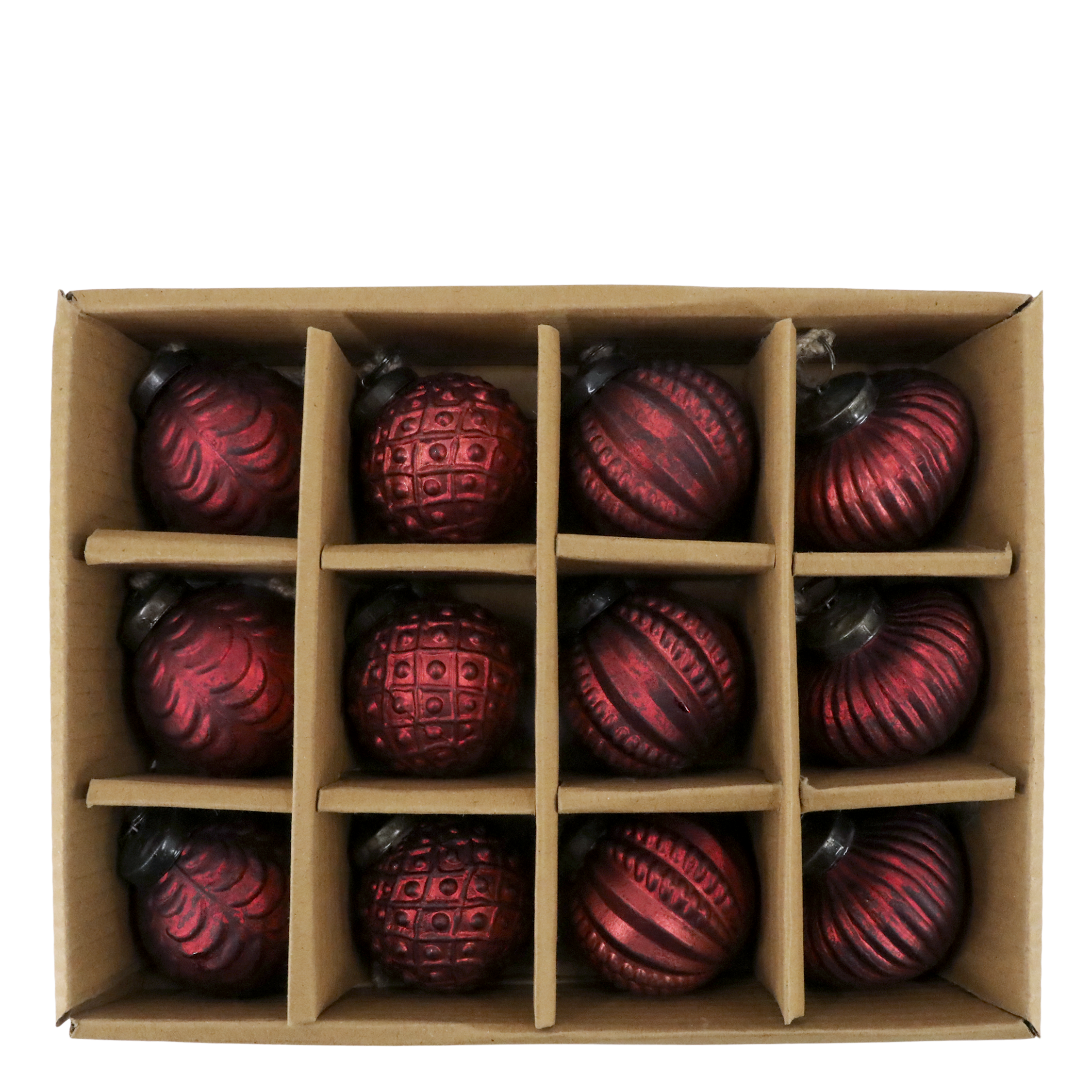 Julekuler Antikk rød - 12pk