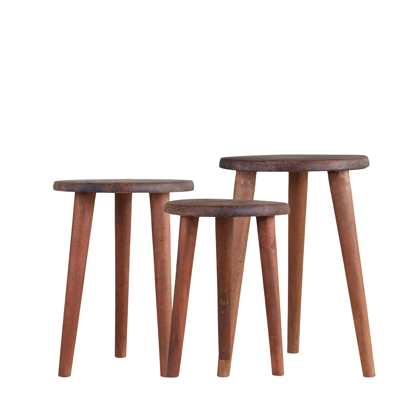 sett med rustikke krakker - resirkulert treverk