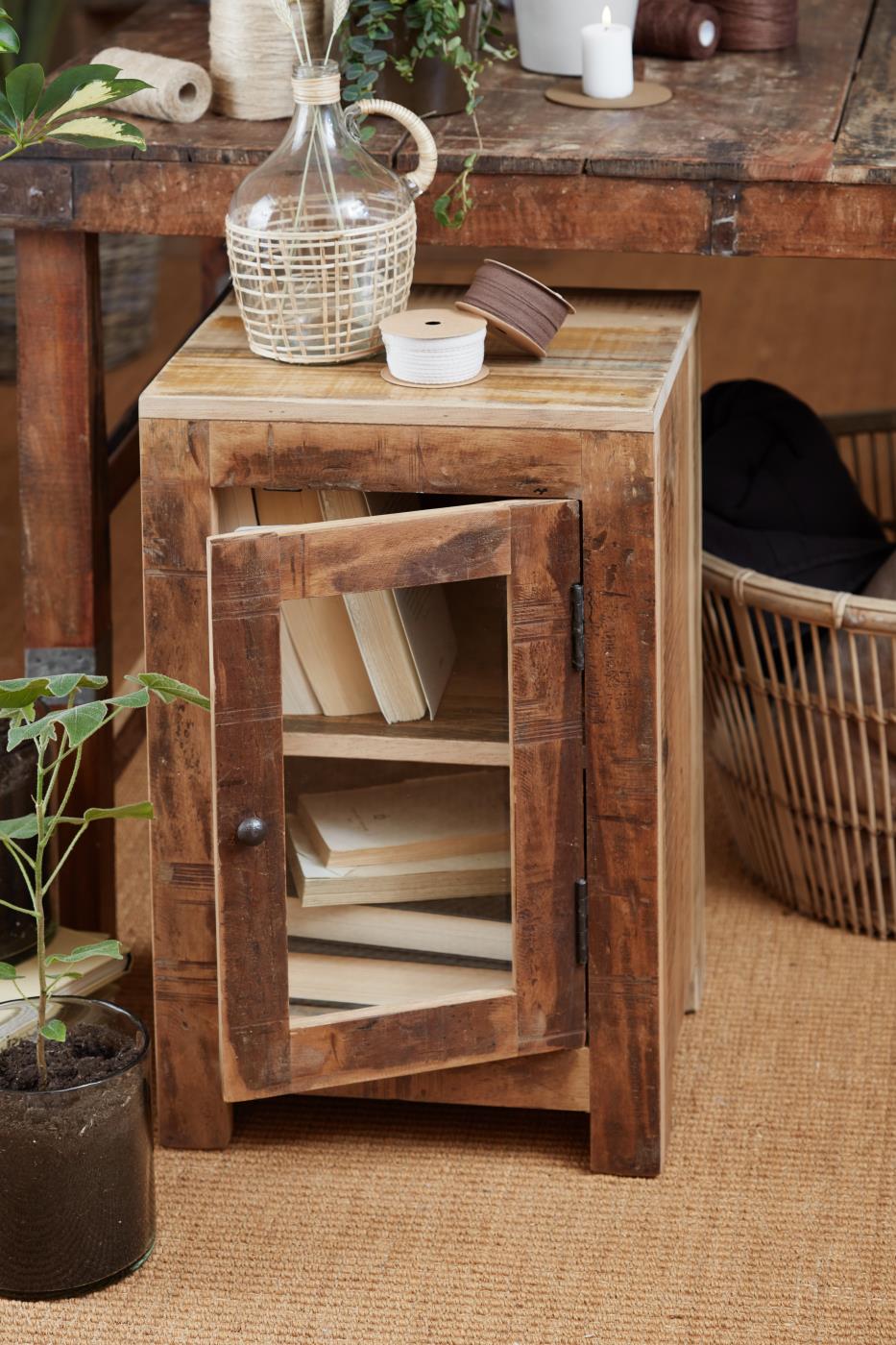 Sidebord m/Glassdør, Rustikk Treverk