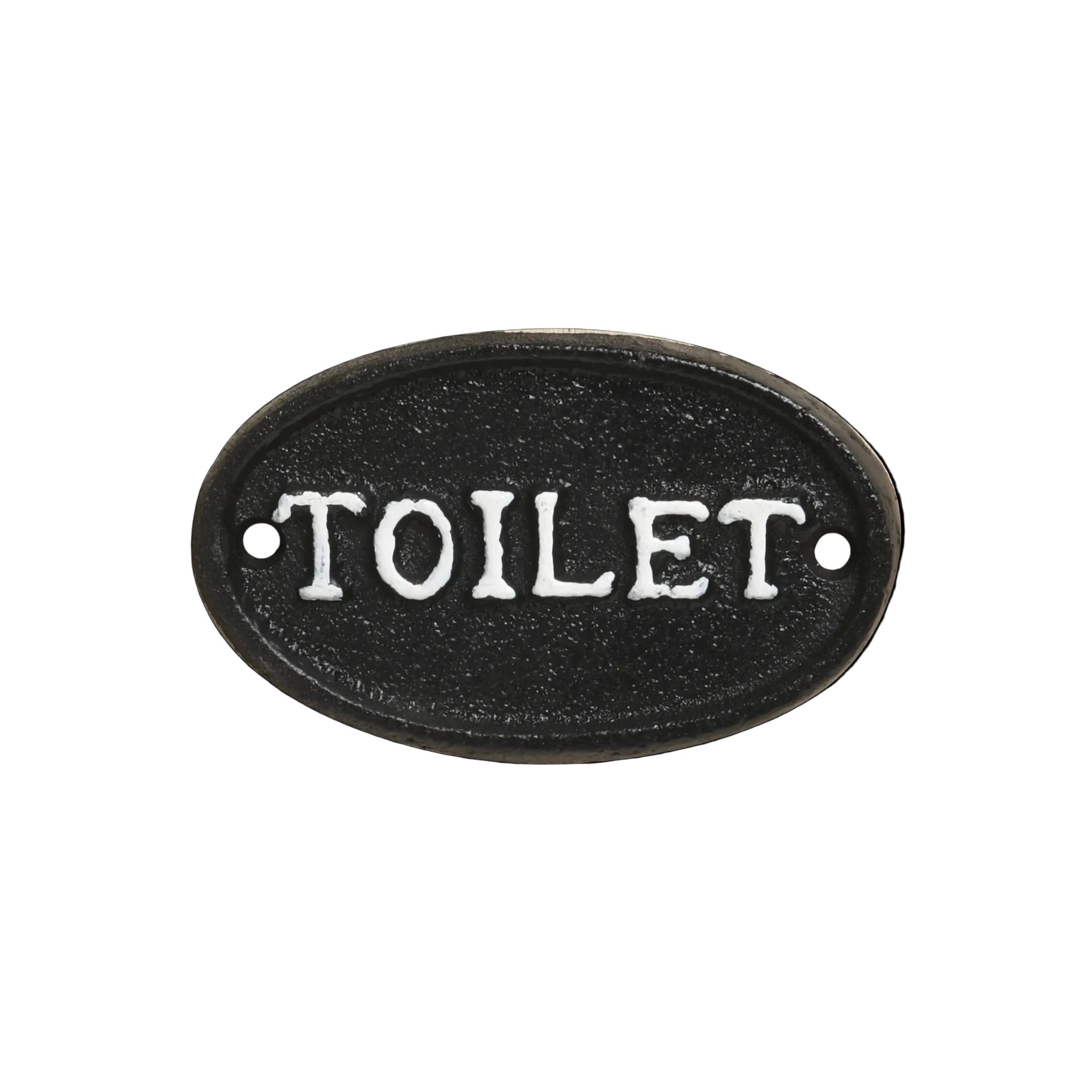 svart skilt toalett toilet av støpejern 