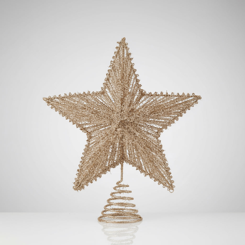 topp stjerne juletre med gull og glitter