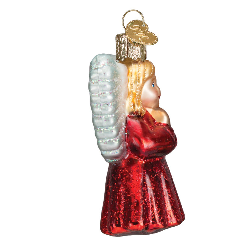 Engel Ornament, Rødt Glass - 8cm