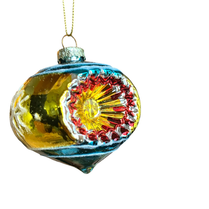 julekule reflektor glass vintage gammeldags nostalgisk gull turkis billig