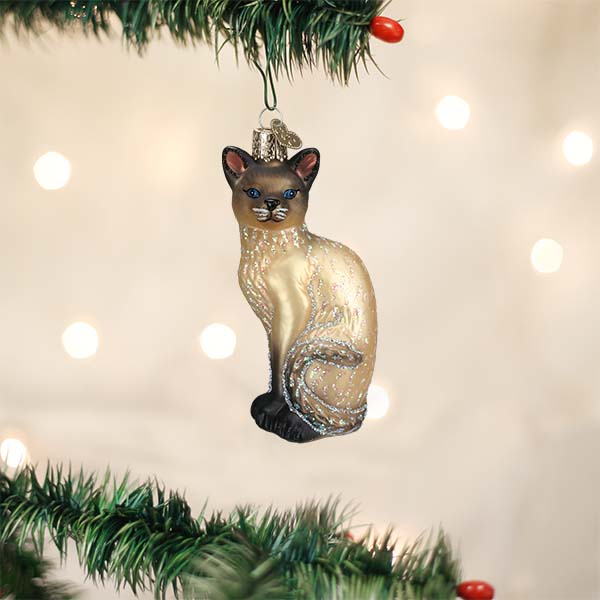 siameser siamesisk katt ornament juletrepynt glass old word christmas